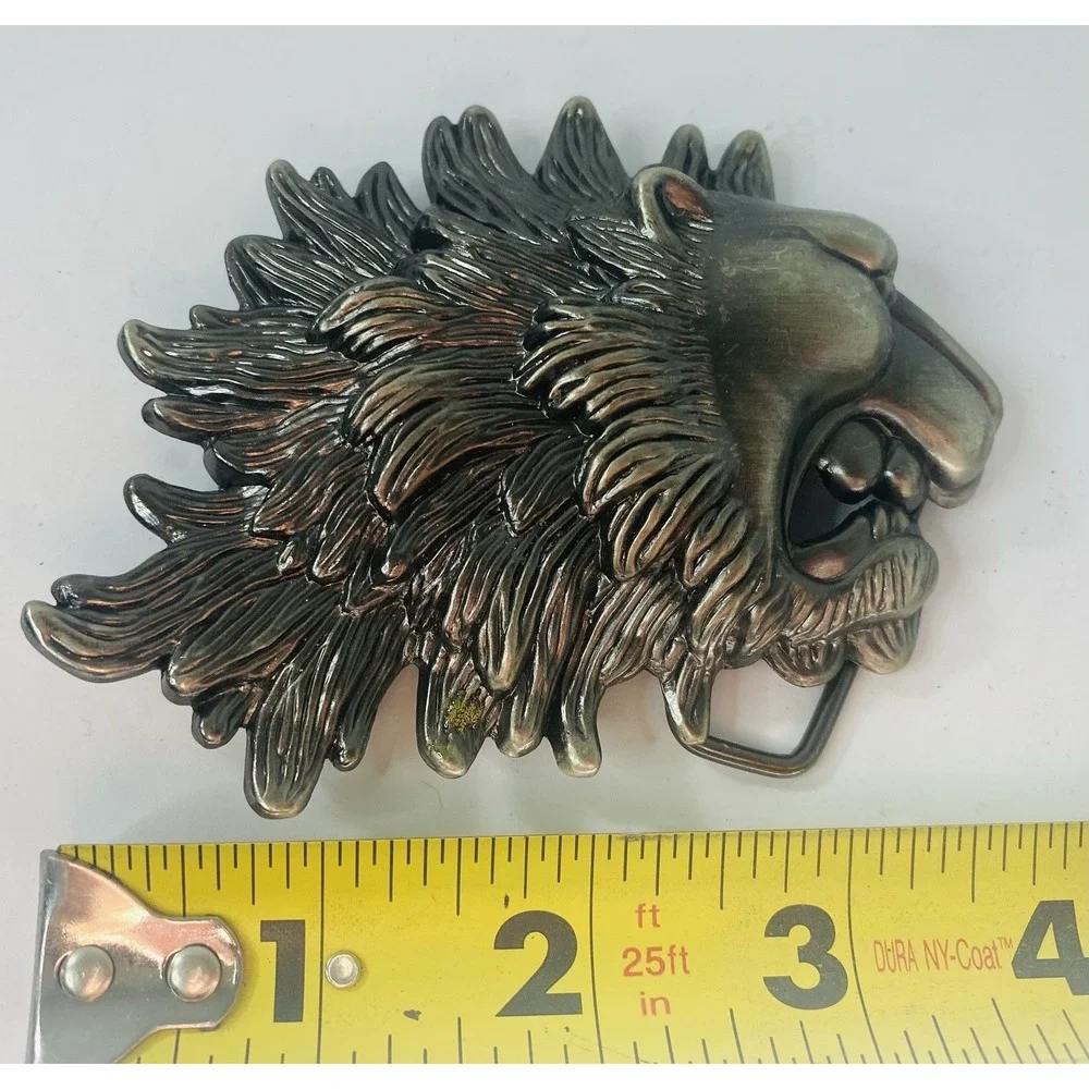 Figural‎ Cut Out Lion Head Animal Growling Unique Belt Buckle Vintage